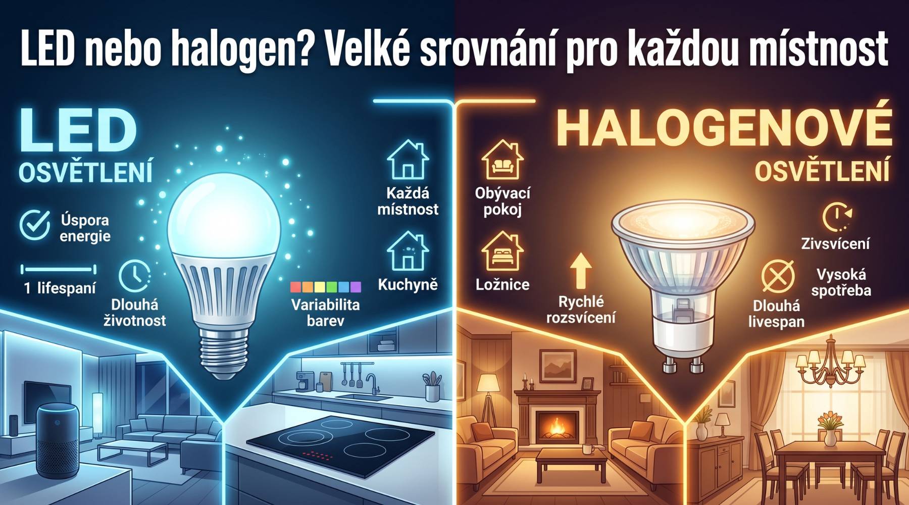 LED nebo halogen? Velké srovnání pro každou místnost