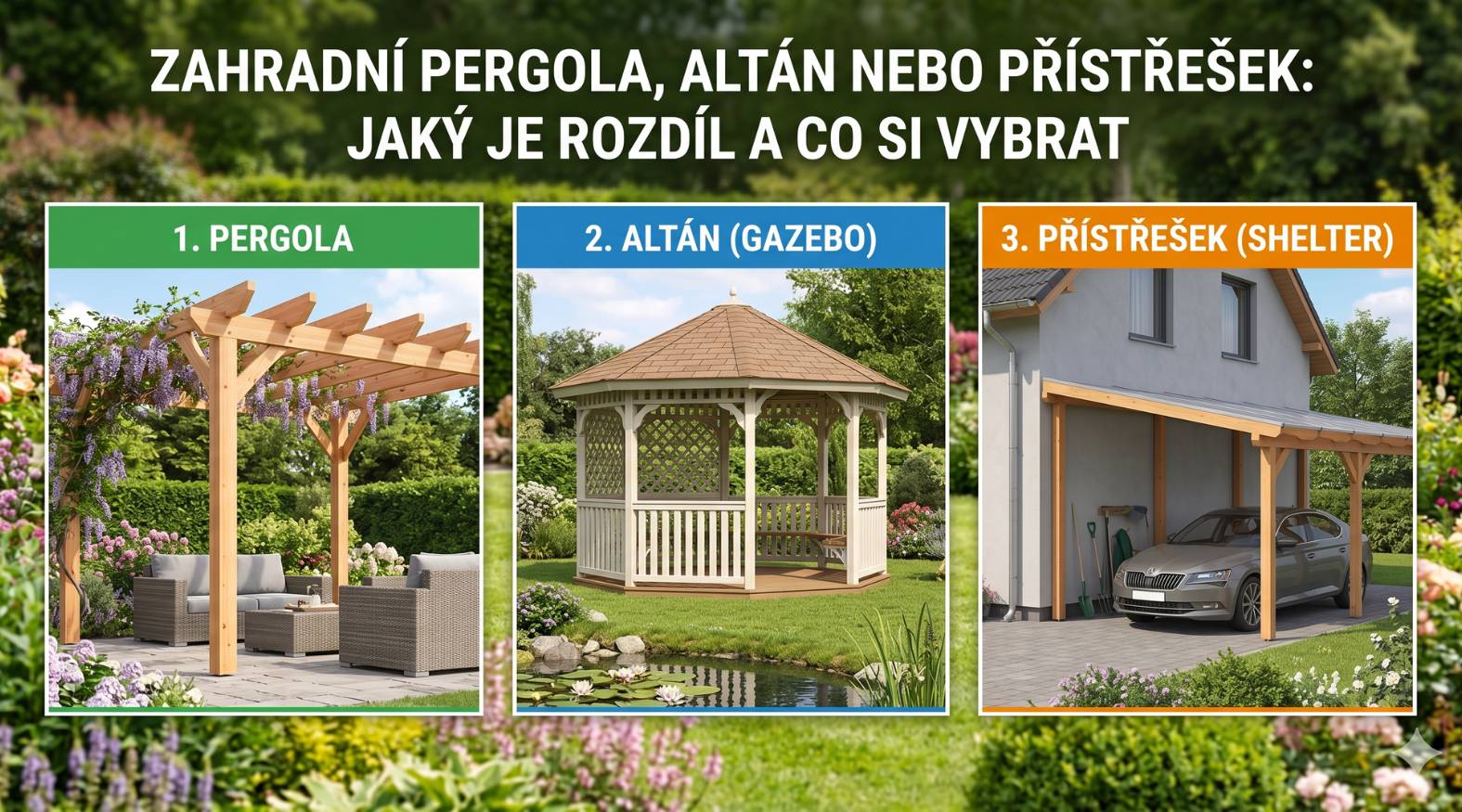 Zahradní pergola, altán nebo přístřešek: jaký je vlastně rozdíl a co si vybrat